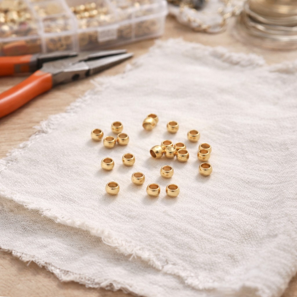 20 Edelstahl Quetschperlen Crimp Perlen 2,5 x 1,5 mm goldfarben