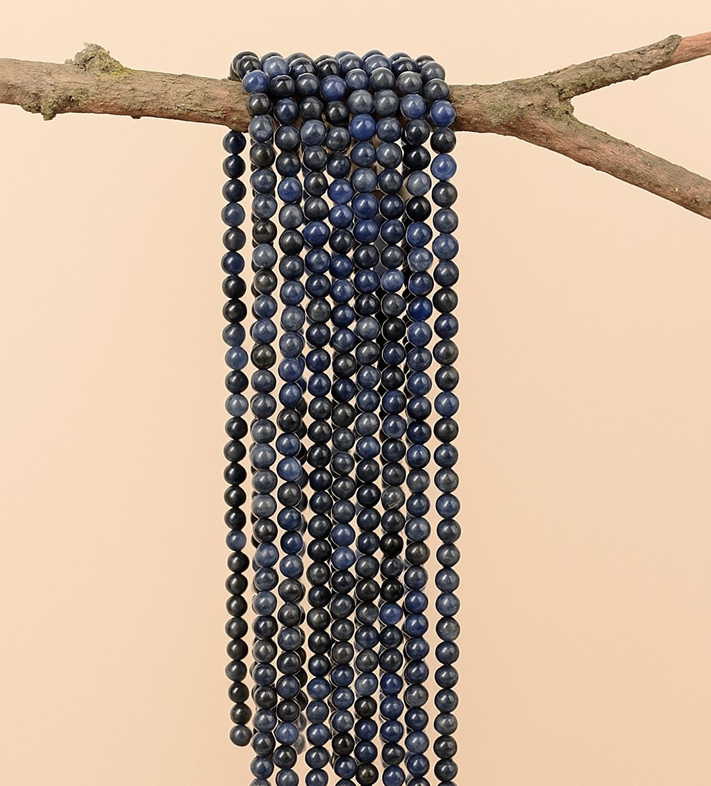 Natürlicher zierlicher Sodalith Perlenstrang rund glatt 2 mm (ca. 184 Perlen / ca. 41,5 cm Länge)