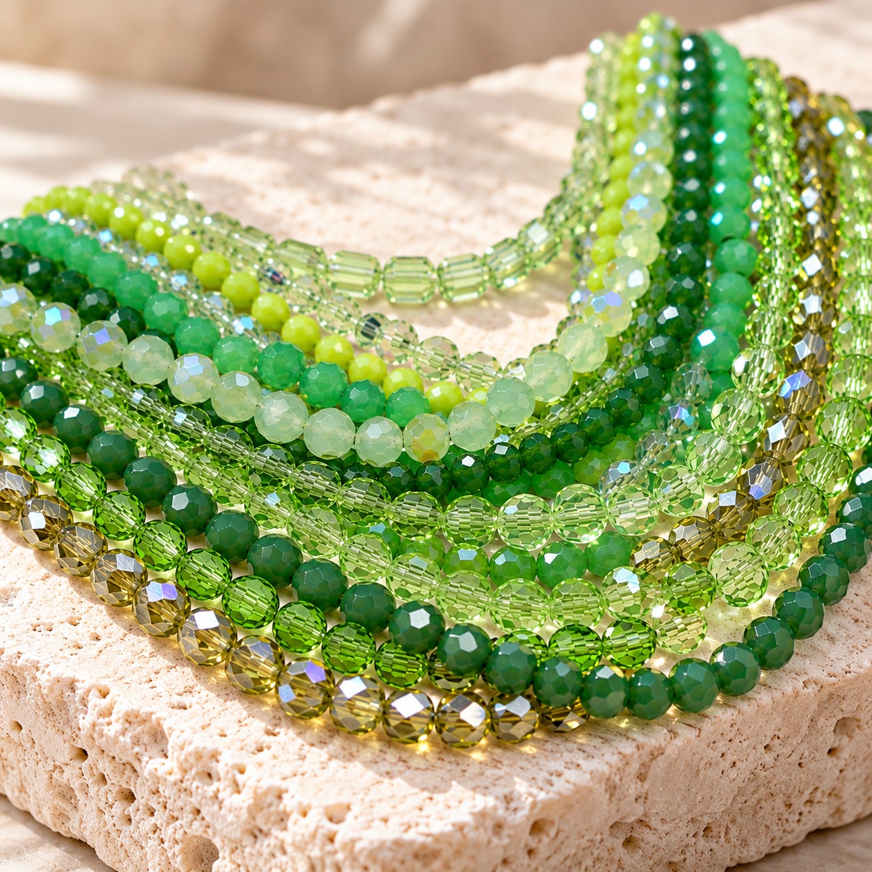 DIY Glasperlen Armband Bastelset WALDGEFLÜSTER 4 - 5 mm Glasperlenstränge in Grün mit Perlenbrett und elastischem Band