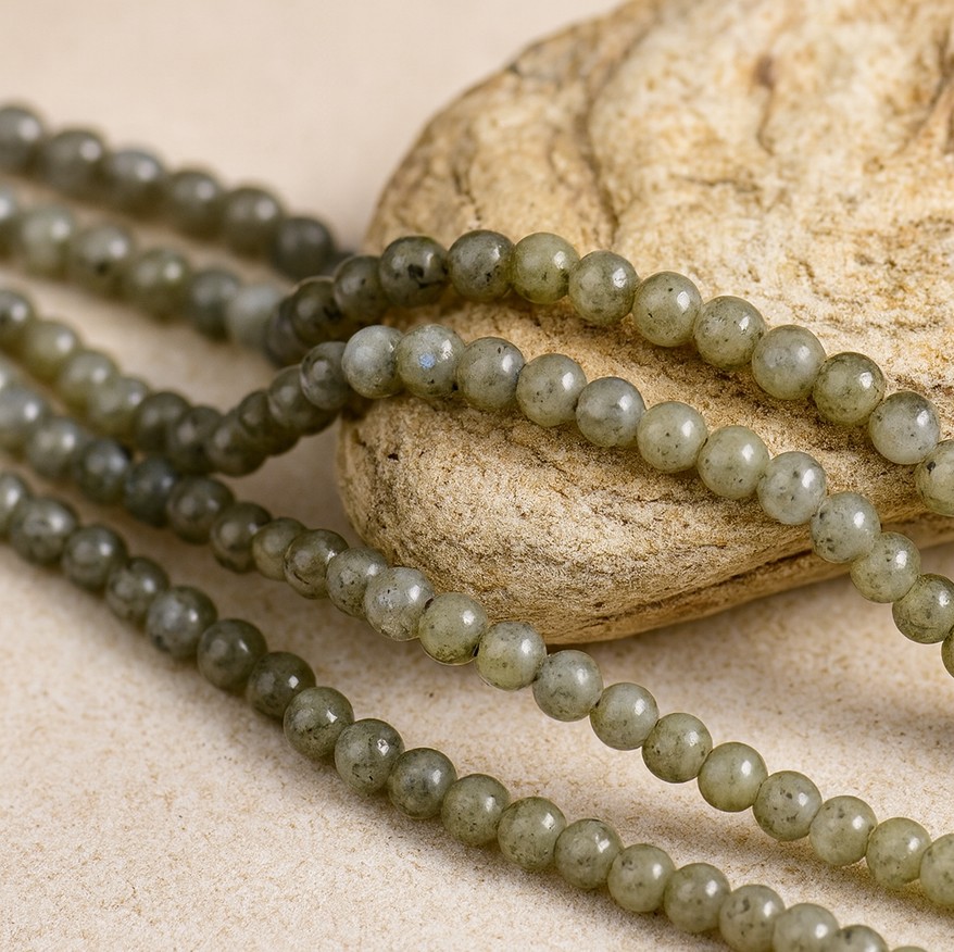 Natürlicher kurzer Labradorit Perlenstrang rund glatt 4 mm (ca. 45 Perlen / ca. 20 cm Länge)
