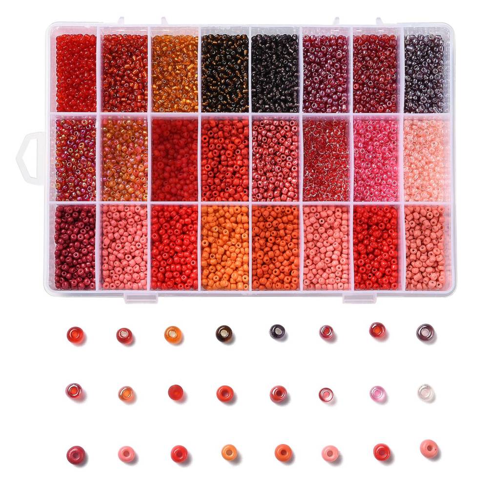 24 Farben K9 Glasperlen Rocailles Mischpackung 8/0 ca. 3 - 4 x 2 - 3 mm