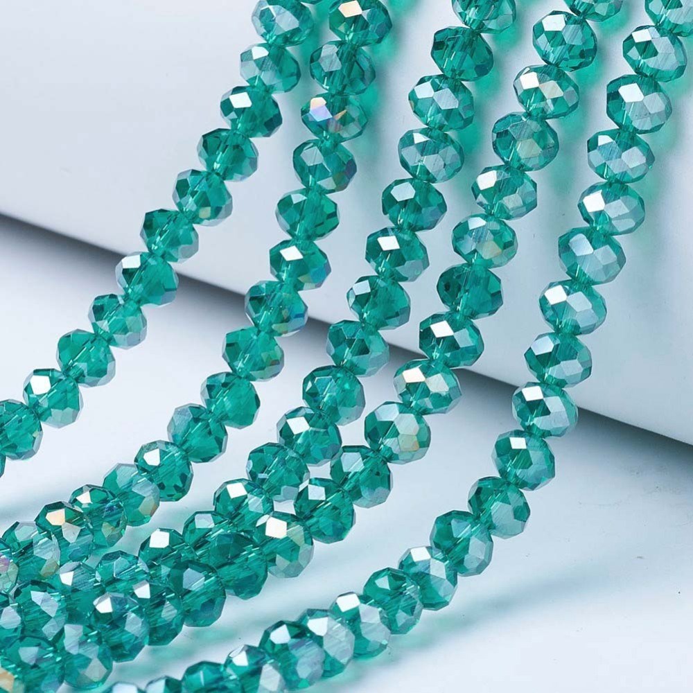 facettierter-glasperlenstrang-cyan Galvanisierter facettierter Glasperlenstrang 3 x 2 mm cyan (ca. 165 Perlen / ca. 44 cm Länge)