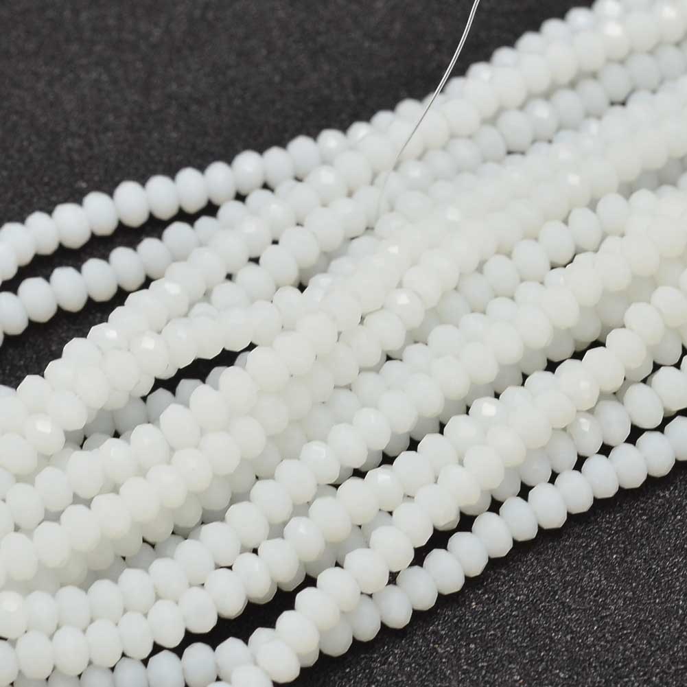 facettierte-glasperlen-weiss Facettierter Glasperlenstrang weiß 3,5 x 2,5 - 3 mm (ca. 150 Perlen / ca. 38 cm Länge)