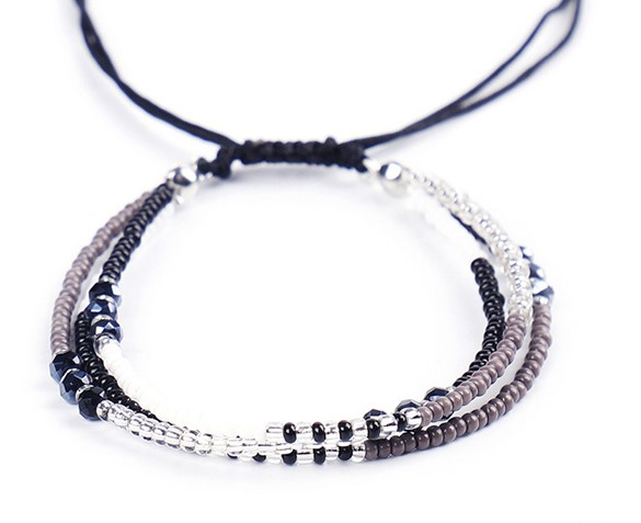 3 reihiges Glasperlen Armband mit Flechtverschluß größenverstellbar