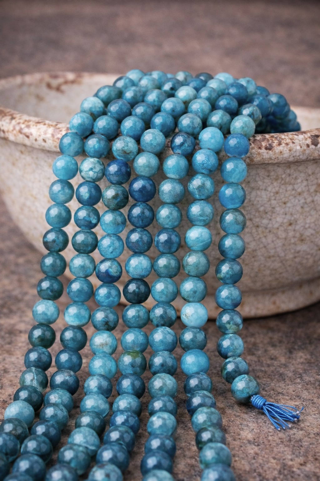 Apatit Perlenstrang 6mm rund (ca. 64 Perlen / ca. 39 cm Länge) - natürliche Edelsteinperlen für Schmuckherstellung