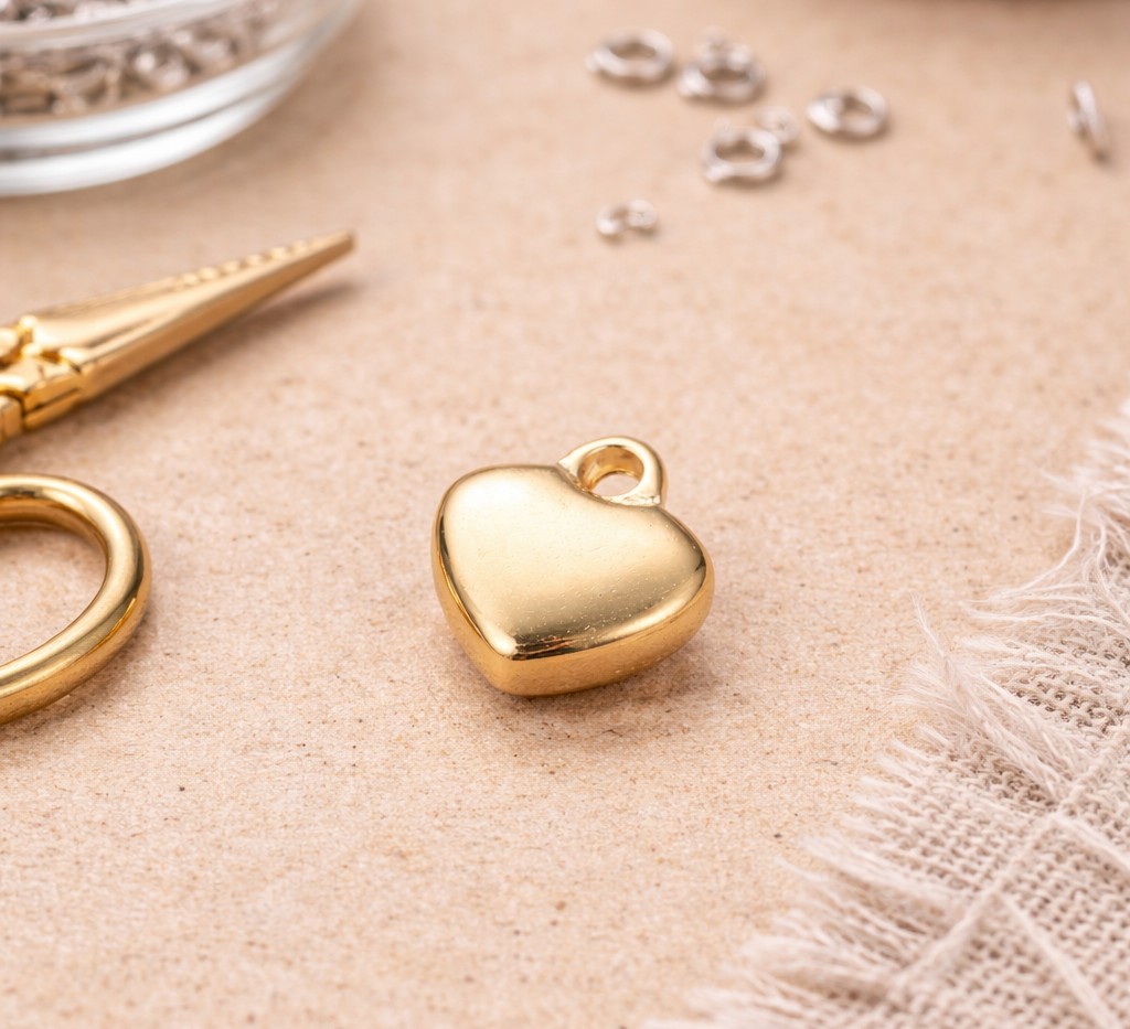 Edelstahl Anhänger Herz goldfarben 7,5 x 7 x 2,5 mm - Mini Herzanhänger für Schmuck und Armbänder