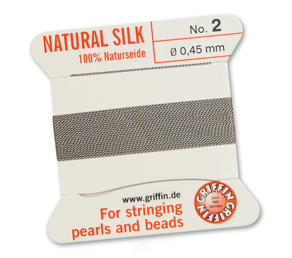 Griffin Perlseide 100 % Naturseide 2 m 1 No 2 Nadel grau