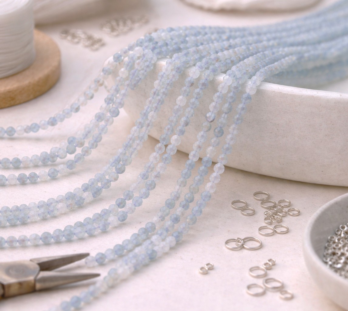 Aquamarin Edelstein Perlenstrang 2,2 - 2,4 mm facettiert (ca. 38 cm Länge)