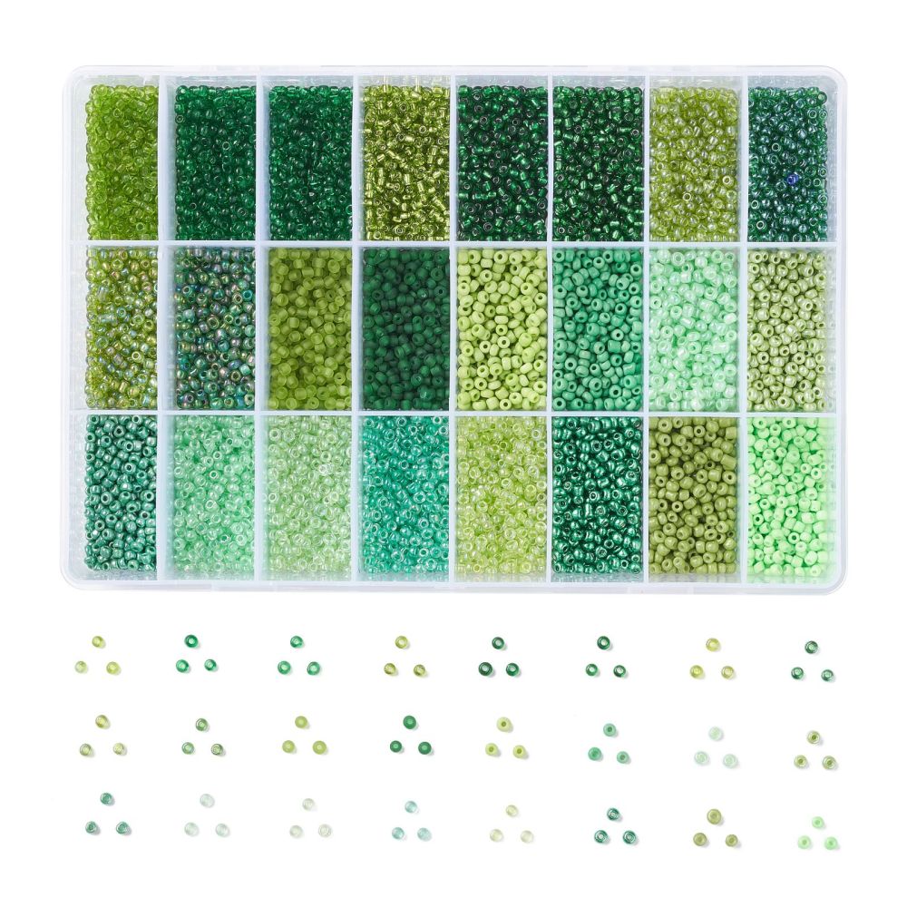 24 Farben K9 Glasperlen Rocailles Mischpackung 8/0 ca. 3 - 4 x 2 - 3 mm