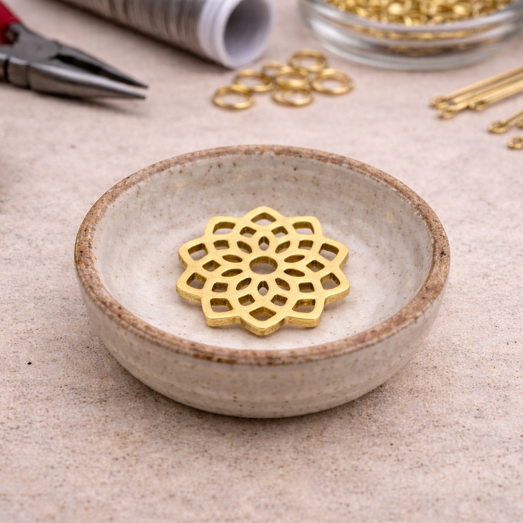 Edelstahl Blume des Lebens Verbinder goldfarben 16,4 x 16 x 1 mm