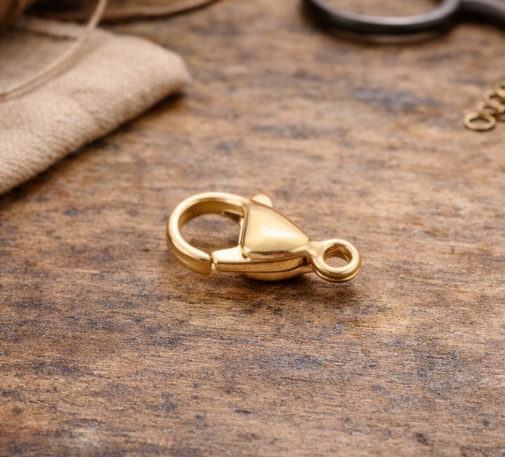 Edelstahl Karabinerverschluss 12 x 7 x 4 mm 24k vergoldet