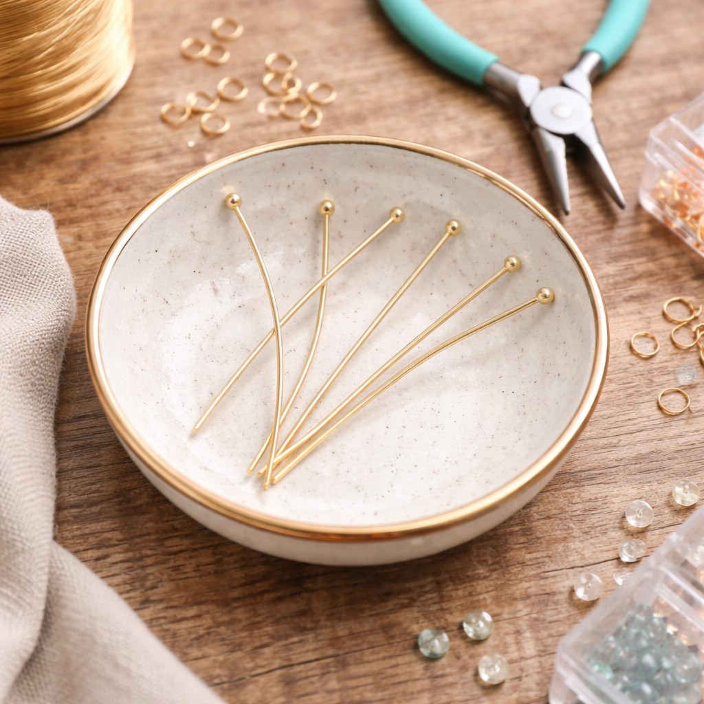 10 Kugelkopfstifte aus Edelstahl 18k vergoldet 50 mm