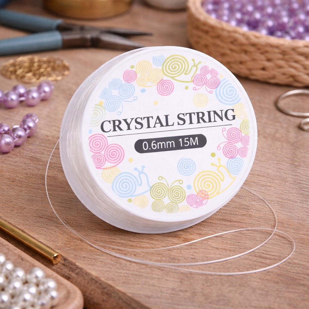 1 Rolle klare elastische dehnbare Kristall Perlenschnur 0,6 mm Länge Rolle: 15 Meter
