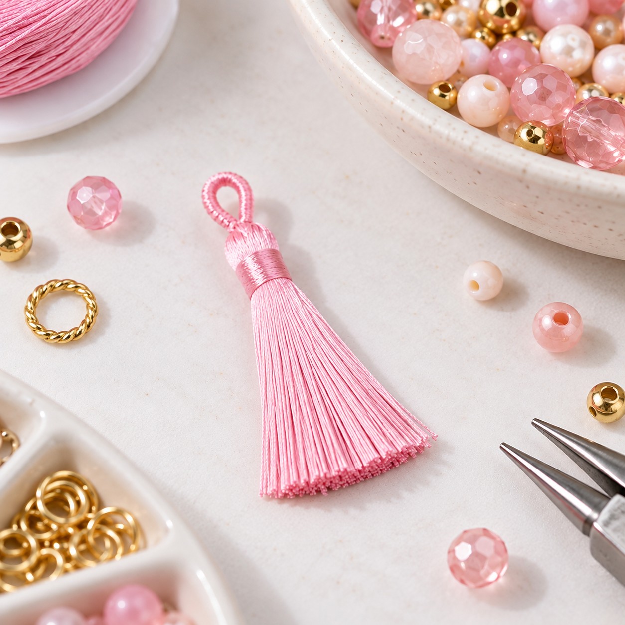 Hochwertige Schmuckquaste Polyester Quaste rosa 80-90 x 8,5-9 mm Textilquaste zum Schmuck basteln