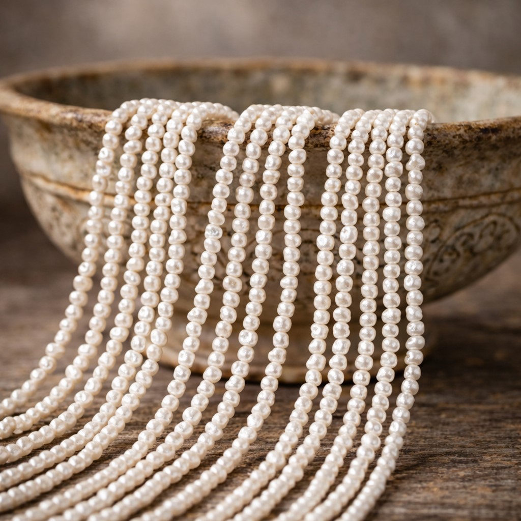 Zierlicher Süßwasser Zuchtperlenstrang 2 - 3 x 1,5 - 2,5 mm (ca. 35 cm Länge)