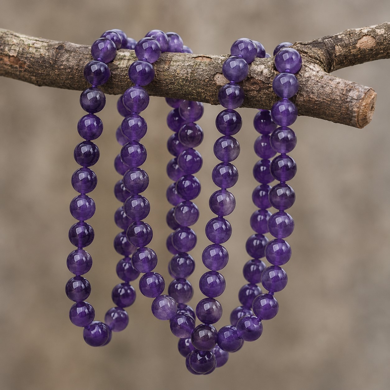 Natürlicher Amethyst Perlenstrang 8 - 8,5 mm rund glatt glänzend (ca. 47 Perlen / ca. 39 cm Länge)