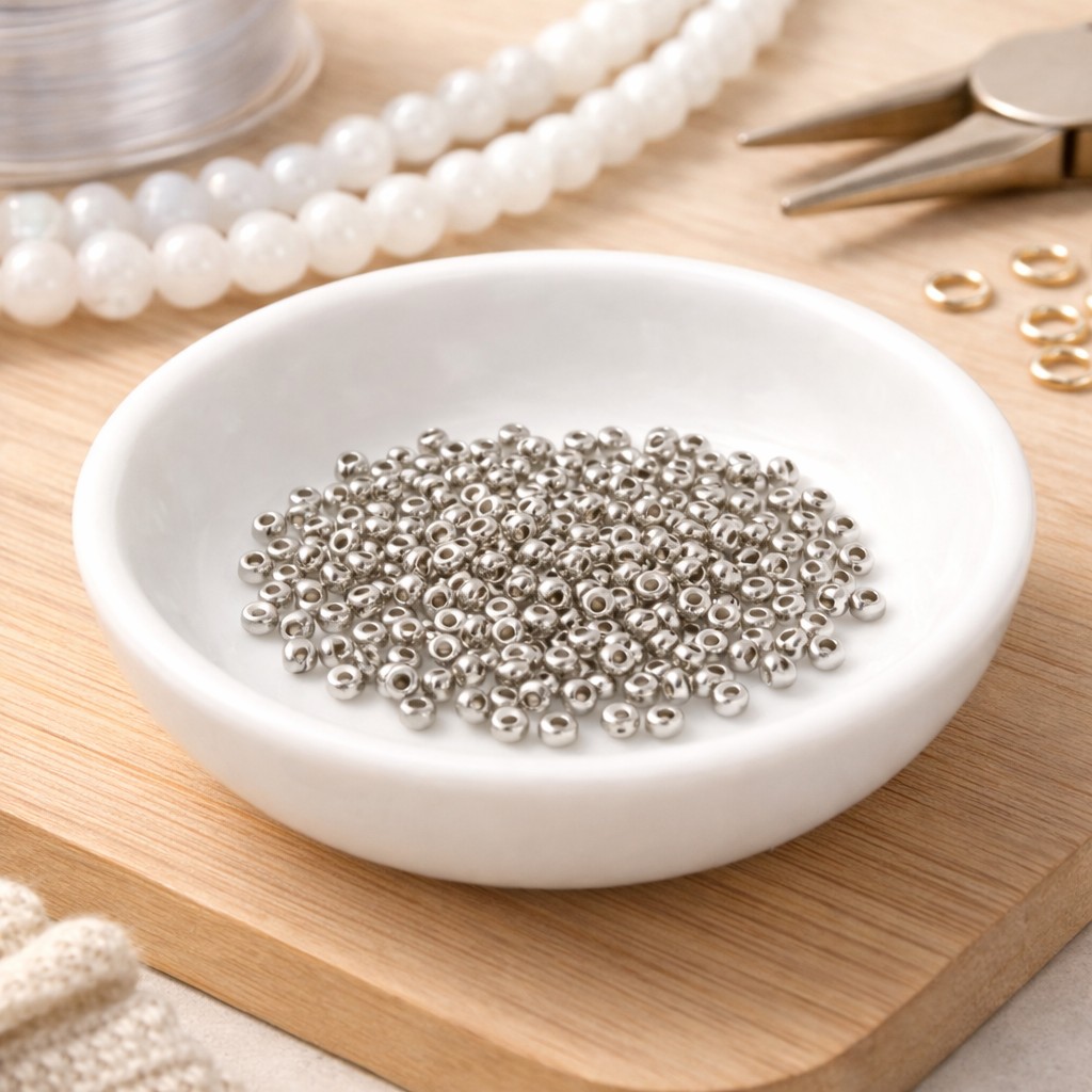 100 Messing Quetschperlen Rondell platinfarben 2 x 2 mm