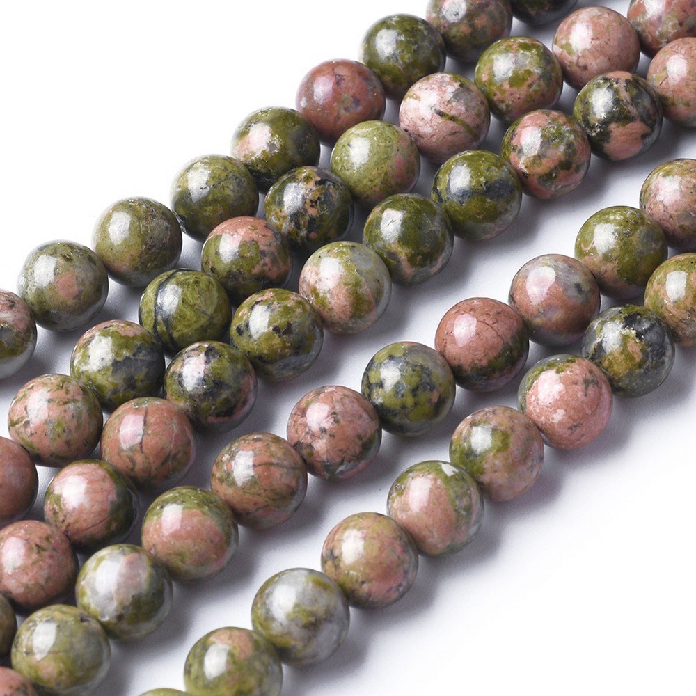 Natürlicher Unakite Perlenstrang rund glatt glänzend 8,5 - 8,6 mm (ca. 45 Perlen / ca. 38 cm Länge) Natürlicher Unakite Perlenstrang rund glatt glänzend 8,5 - 8,6 mm (ca. 45 Perlen / ca. 38 cm Länge)