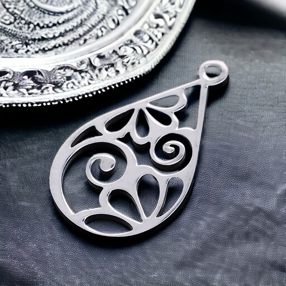 sw10591-4 Edelstahl Anhänger mit Blumenmuster 22 x 13 x 1 mm