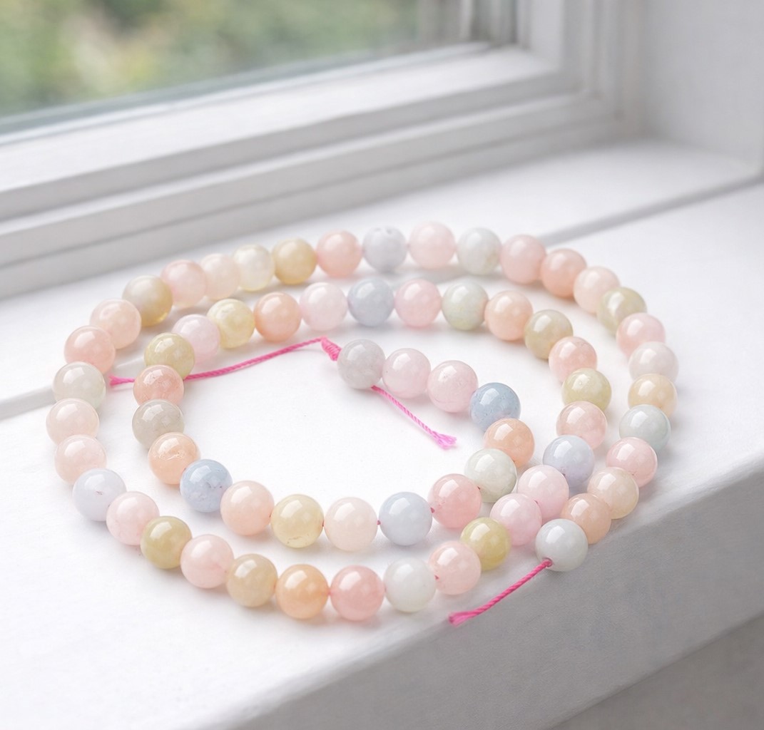 Morganit Perlenstrang 6,2 mm (ca. 62 Perlen / ca. 38 cm Länge)