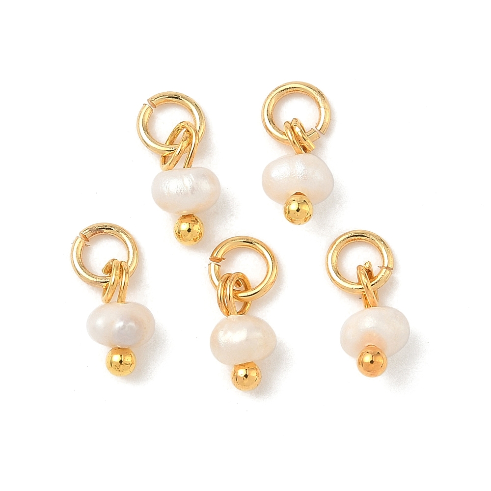 3 kleine Süßwasser-Zuchtperlen Charm Anhänger 7 x 4 x 3,5 mm mit Edelstahl Biegering