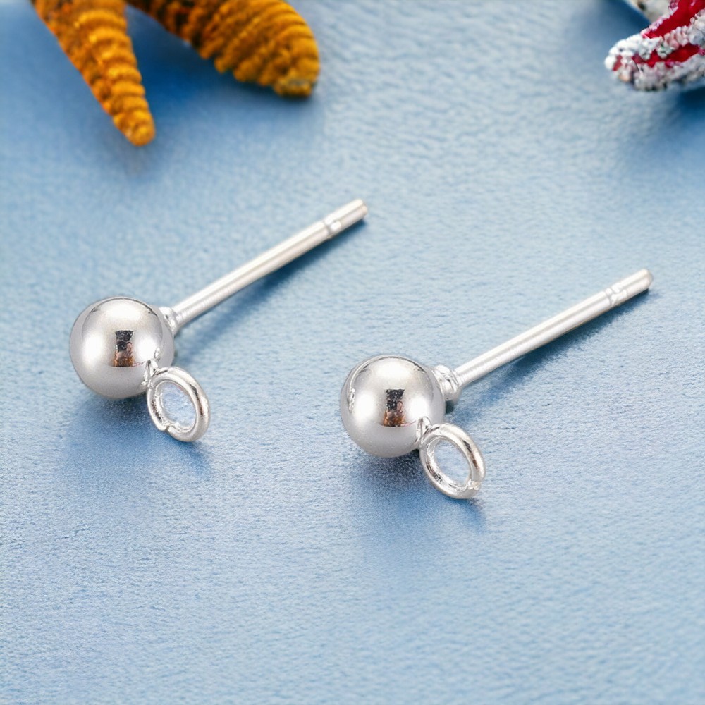 2 Edelstahl Ohrringe Stecker mit Öse silberfarben plattiert 15 x 7 x 4 mm mit weichem Ohrstopper aus