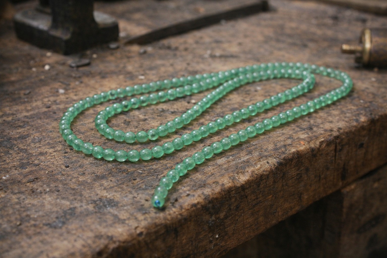 Grüner Aventurin Perlenstrang 4 - 4,5 mm rund (ca. 90 Perlen / ca. 38 cm Länge)