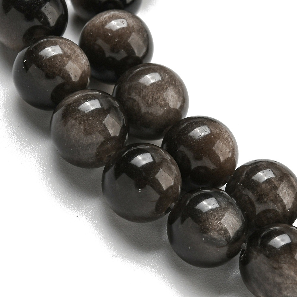 Silberschein Obsidian Perlenstrang 8,5 mm (ca. 45 Perlen / ca. 38 cm Länge)