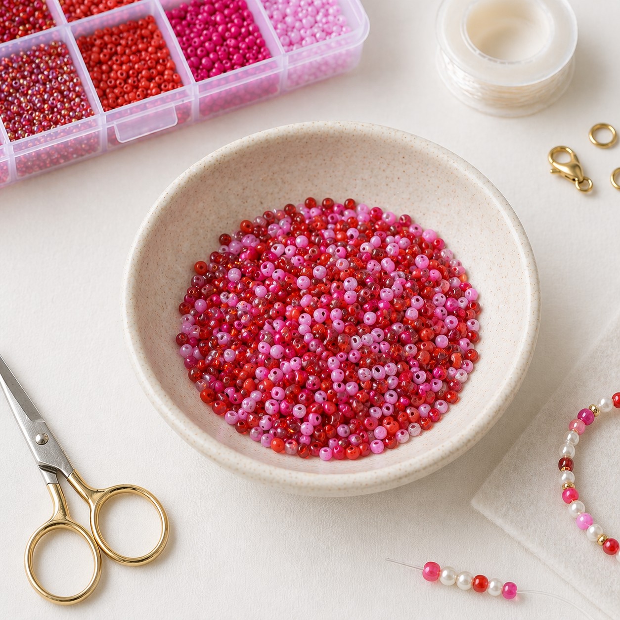 Rocailles Set 8/0 Glasperlen 15 verschiedene Farben 3 mm (ca. 230 Gramm) - Sortierbox für Schmuckherstellung