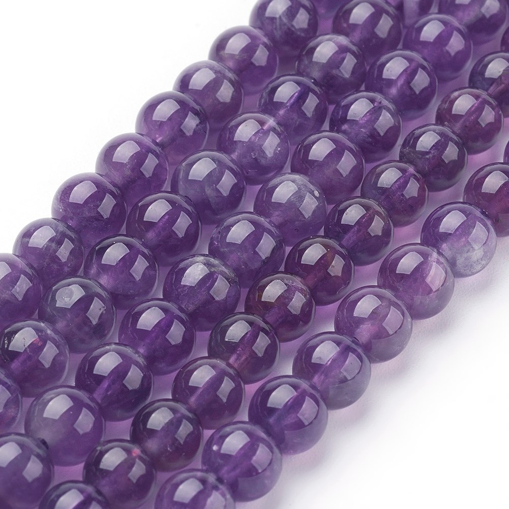 amethyst-halbstrang-6-mm Natürlicher kurzer Amethyst Perlenstrang 6 - 6,5 mm Halbstrang (ca. 31 Perlen / ca. 19 cm Länge)