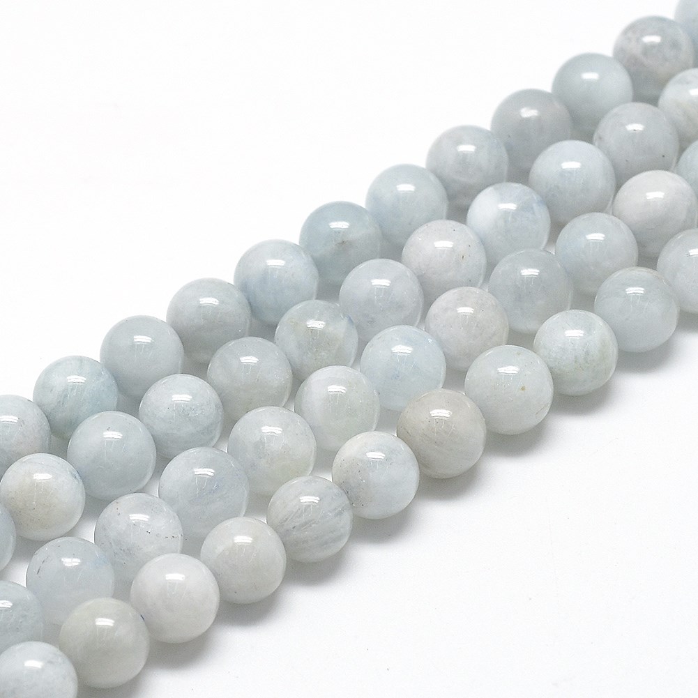 8-mm-aquamarin-perlenstrang Natürlicher Aquamarin Perlenstrang 8,3 mm rund glatt glänzend (ca. 46 Perlen / ca. 38 mm Länge)
