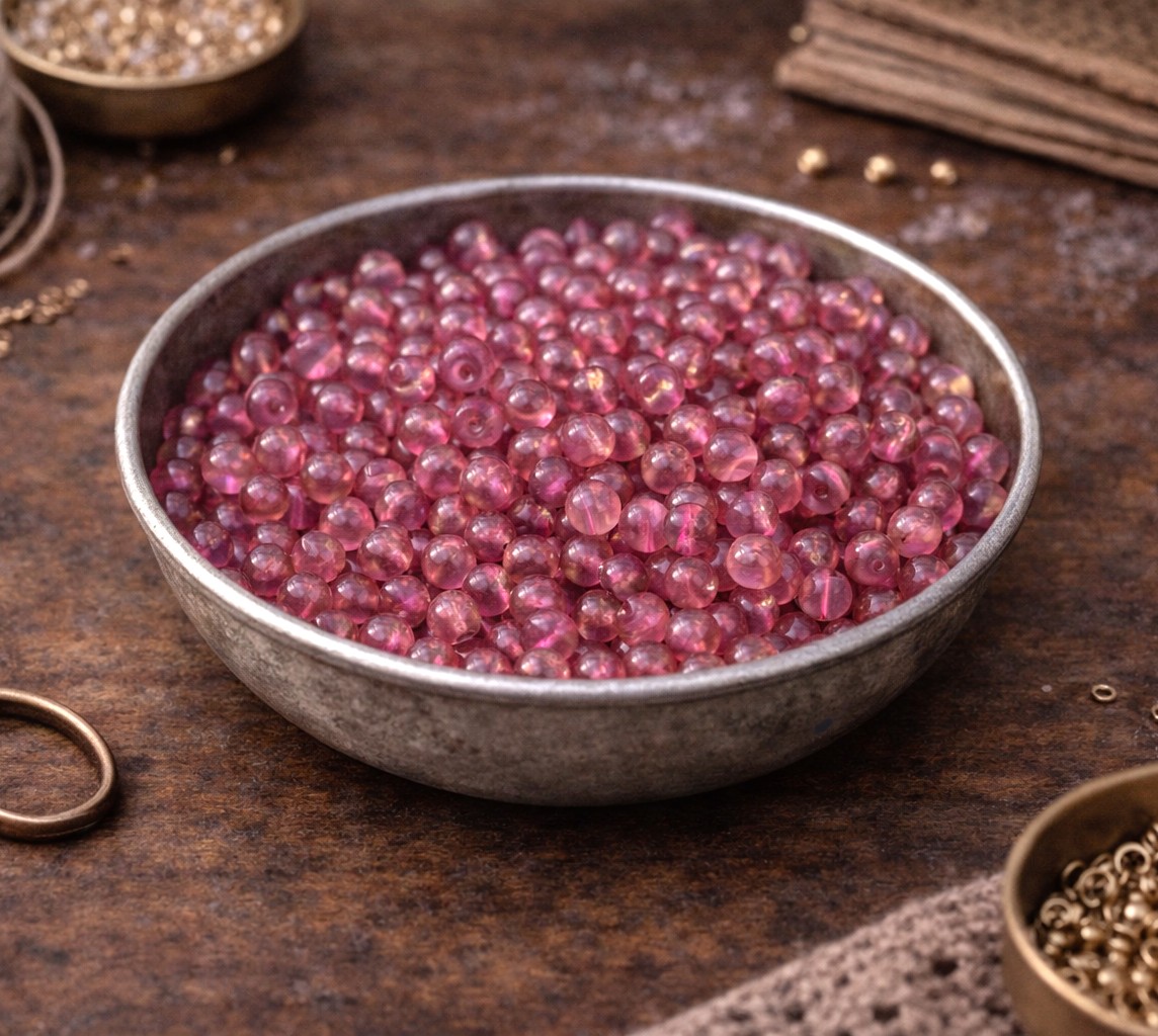 20 Gramm Beutel leicht transparente rosafarbene Glasperlen ca. 4 mm Durchmesser