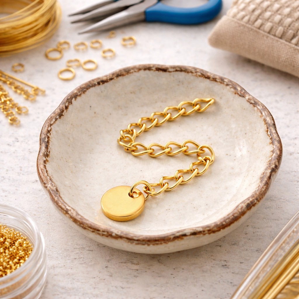 Kettenverlängerung aus Edelstahl goldfarben mit Edelstahl Charm Anhänger ca. 5,8 cm Länge