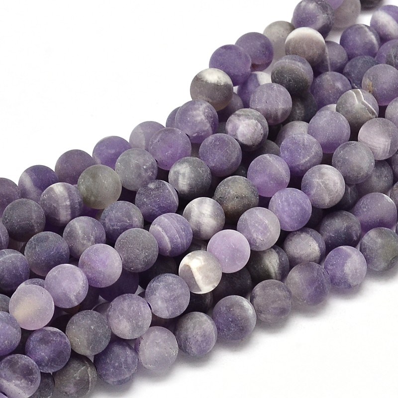 amethyst-matt Natürlicher matter Amethyst Perlenstrang rund 6,5 - 6,6 mm (ca. 61 Perlen / ca. 40 cm Länge)