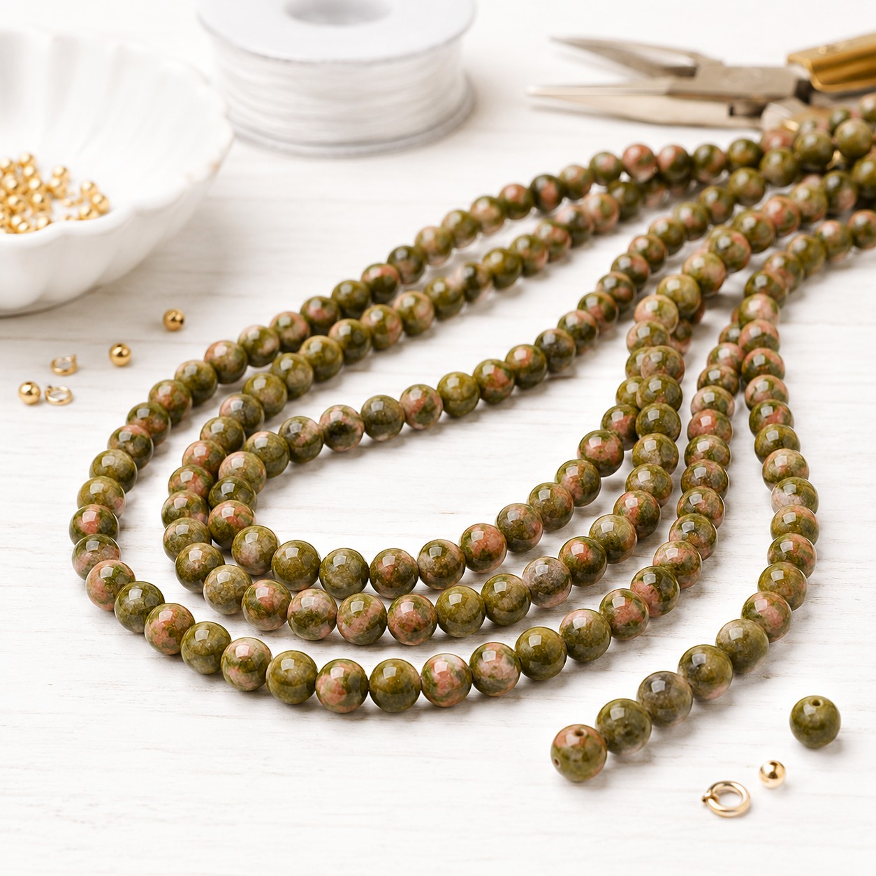 Unakite Perlenstrang 6 - 6,5 mm rund glatt glänzend (ca. 62 Perlen / ca. 38, 5 cm )