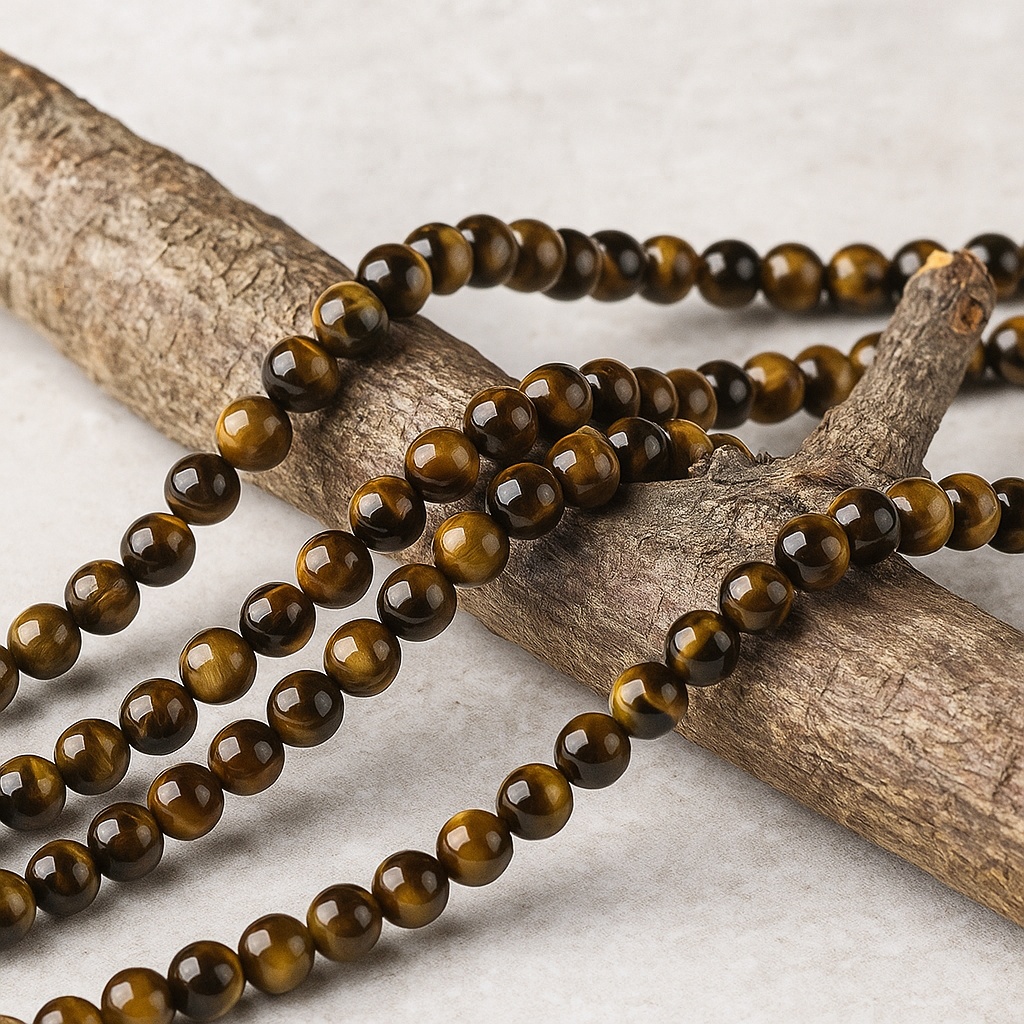 Natürlicher Tigerauge Perlenstrang 6 mm rund glatt glänzend (ca. 62 Perlen / ca. 38 cm Länge)
