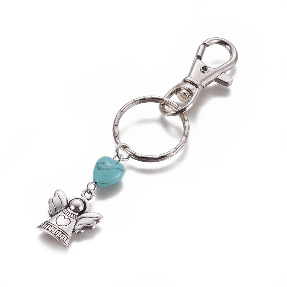 Schlüsselanhänger mit Karabiner Drehverschluß Herztürkisperle und Engel