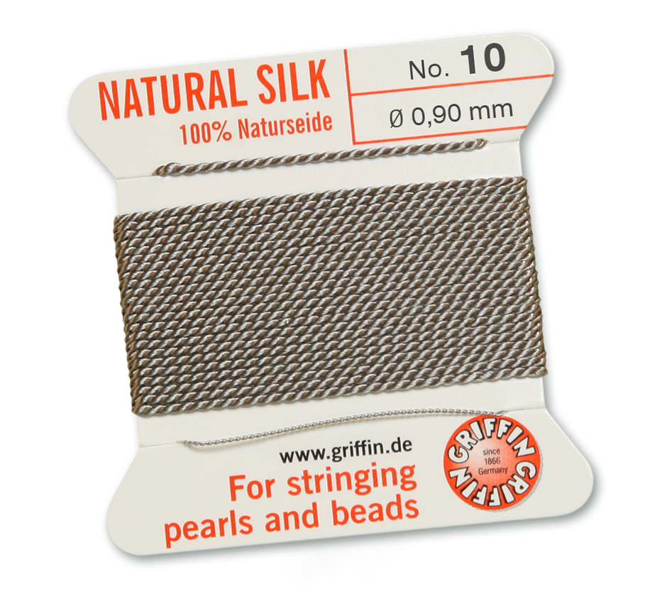 Griffin Perlseide 100 % Naturseide 2 m 1 Nadel No 10 grau