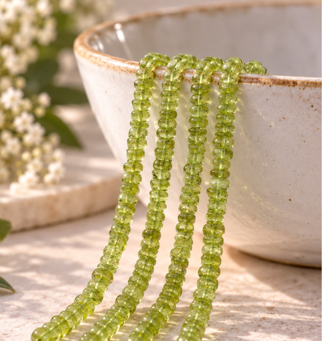 Peridot Edelstein Perlenstrang unregelmäßige Rondelle ca. 3,8 x 2 mm (ca. 33 cm Länge)