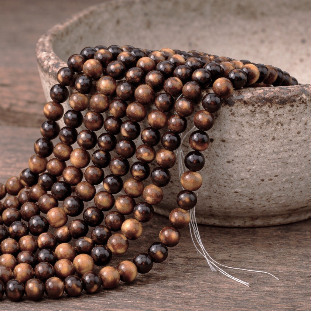 Natürlicher Tigerauge Perlenstrang rund glatt glänzend 6,5 - 6,7 mm (ca. 60 Perlen / ca. 39 cm Länge