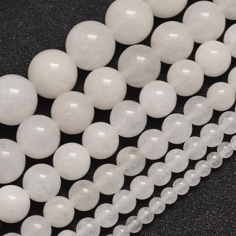 malaysia-jadeperlen-weiss Natürliche weiße Jadeperlen rund glatt glänzend 8 mm (ca. 47 Perlen / ca. 37 cm Länge)