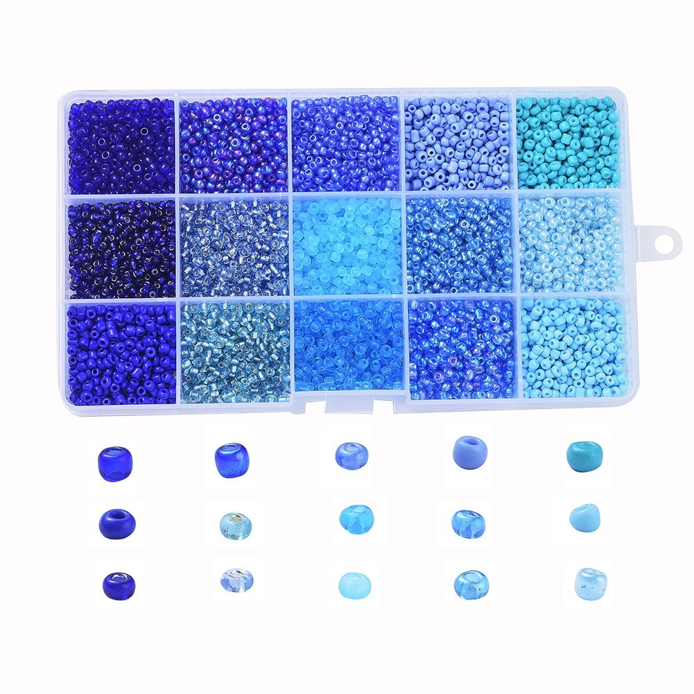 rocailles-set 1 Kasten Rocailles 8/0 Glasperlen 15 verschiedene Farben 3 mm (ca. 230 Gramm)