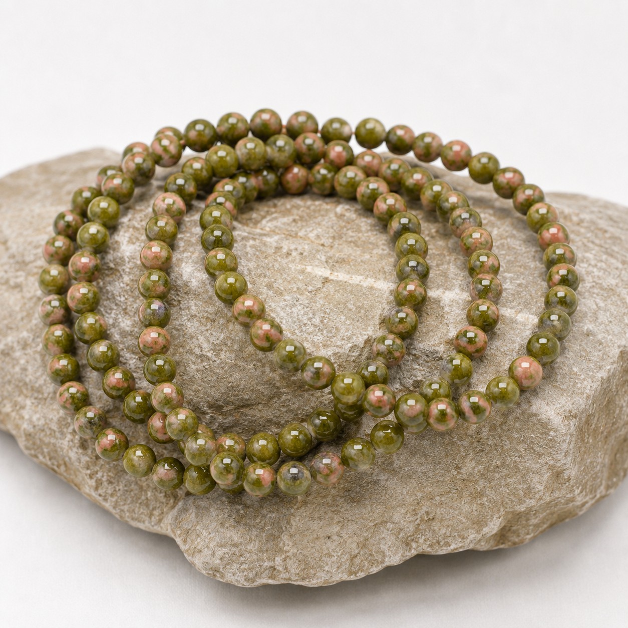 Unakite Perlenstrang 6 - 6,5 mm rund glatt glänzend (ca. 62 Perlen / ca. 38, 5 cm )