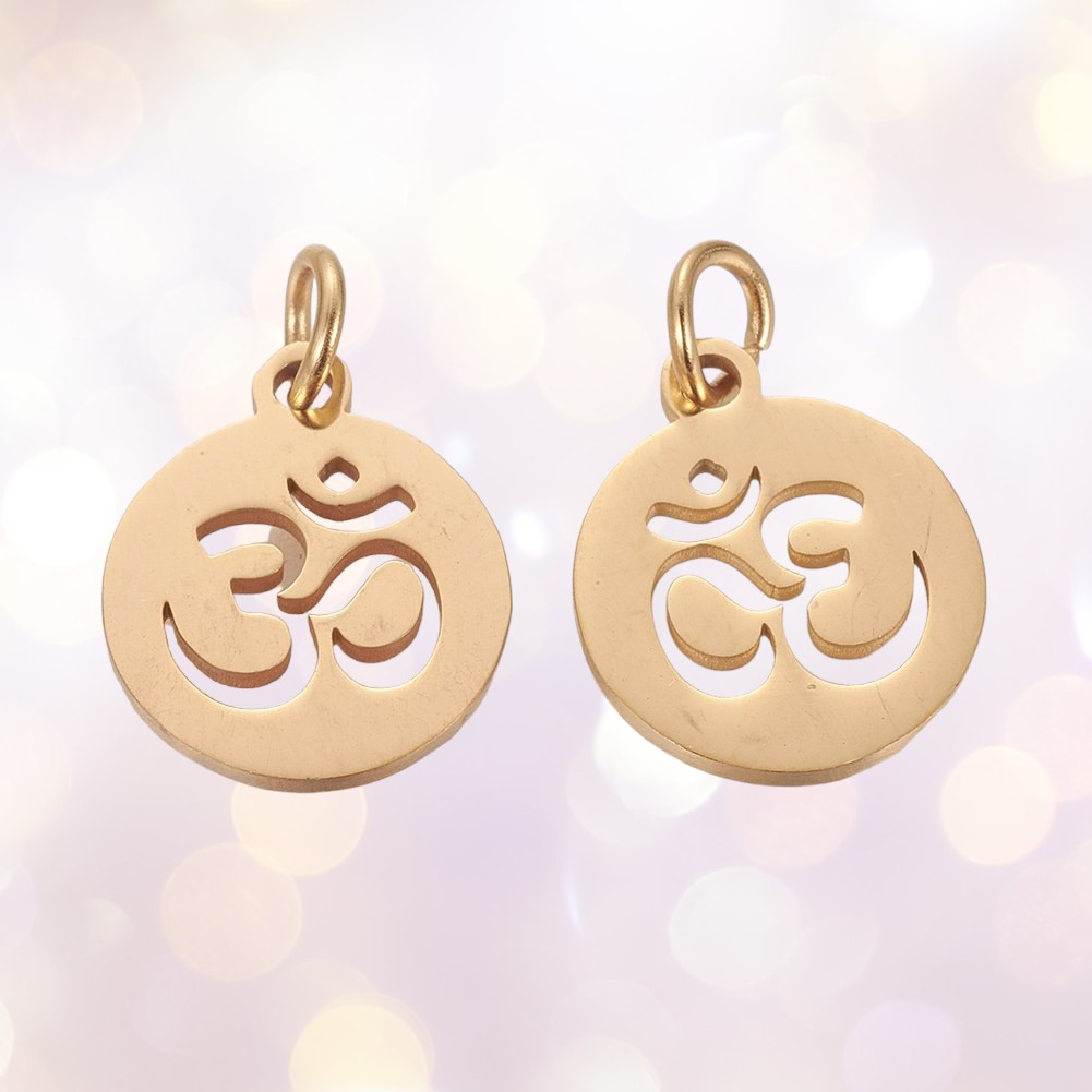 s201446B2 Edelstahl Charm Anhänger Om 14 x 12 x 1,1 mm goldfarben