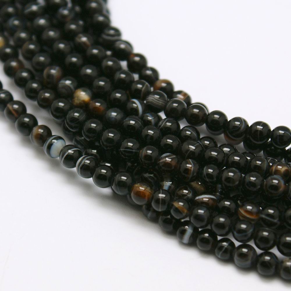 Natürlicher Achatperlenstrang schwarz 3 mm (ca. 126 Perlen / ca. 38 cm Länge)