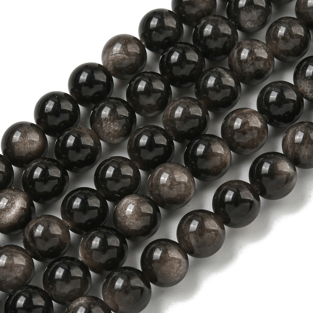 Silberschein Obsidian Perlenstrang 8,5 mm (ca. 45 Perlen / ca. 38 cm Länge)
