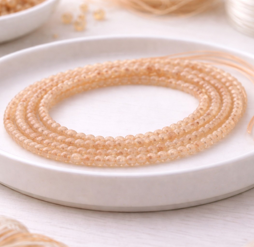Citrin Perlenstrang 3 mm (ca. 38 cm Länge) -  Natursteinperlen zur Schmuckherstellung