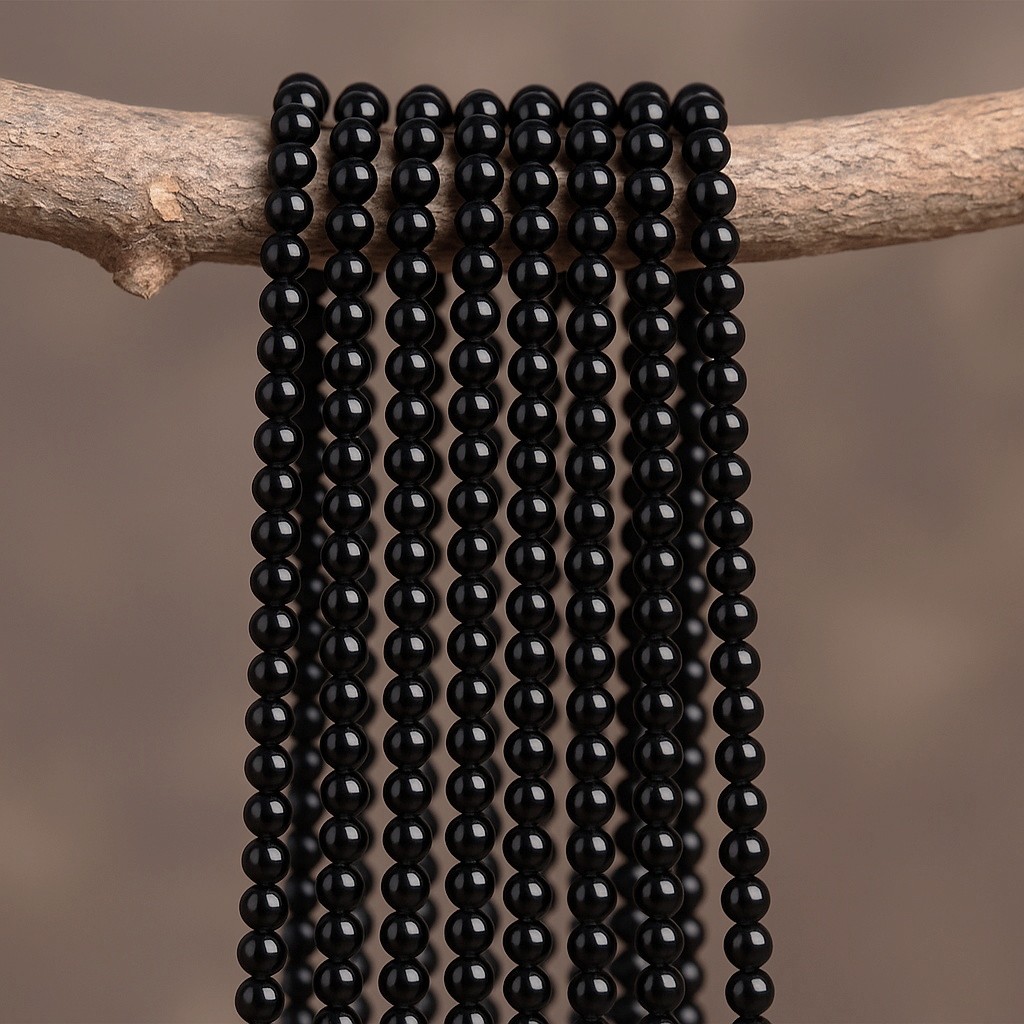 Schwarzer Onyx Perlenstrang 4 - 4,4 mm (ca. 96 Perlen / ca. 38 cm Länge)