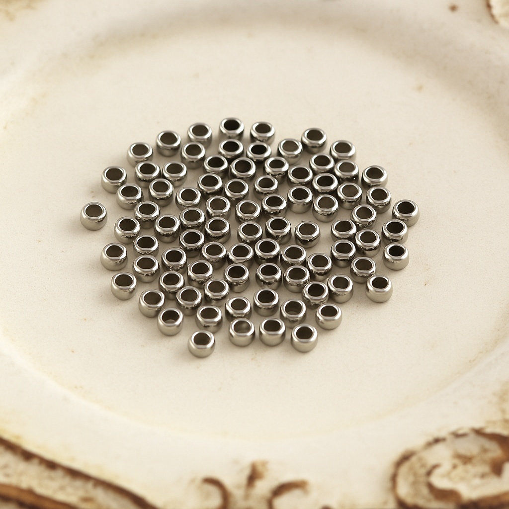 50 Edelstahl Quetschperlen Crimp Perlen 2,5 x 1,5 mm