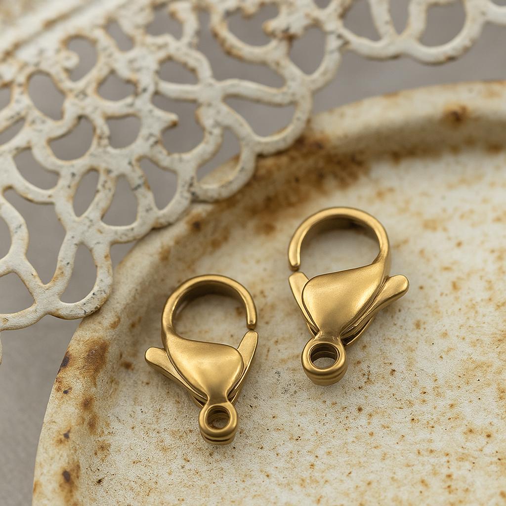 2 Edelstahl Karabinerverschlüsse 24k vergoldet 11 x 7 x 3,5 mm